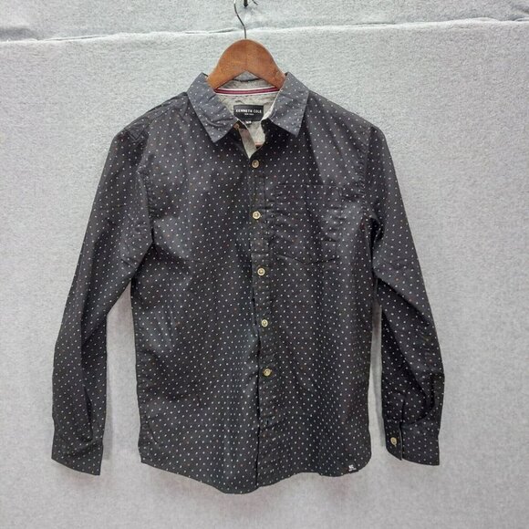 Kenneth Cole Black Long Sleeve Collared Slim Fit Dress Shirt Size 14/16 - Picture 1 of 8